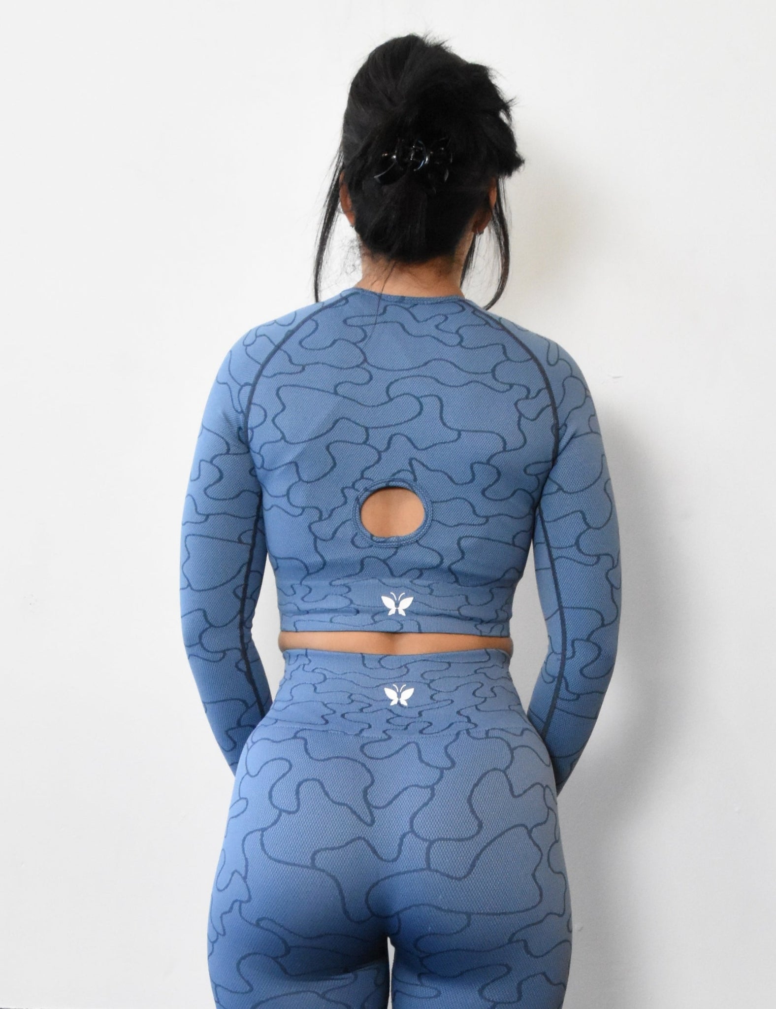 Blue camouflage Top. Crop Top. Long Sleeve Crop top. Long Sleeve Blue Crop Top | <Monarch Athletic Wear>